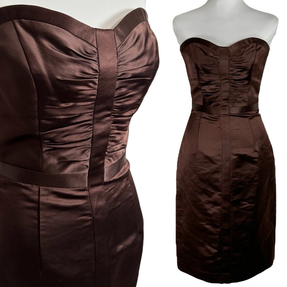Milly Strapless Chocolate Brown Satin Cocktail Dress